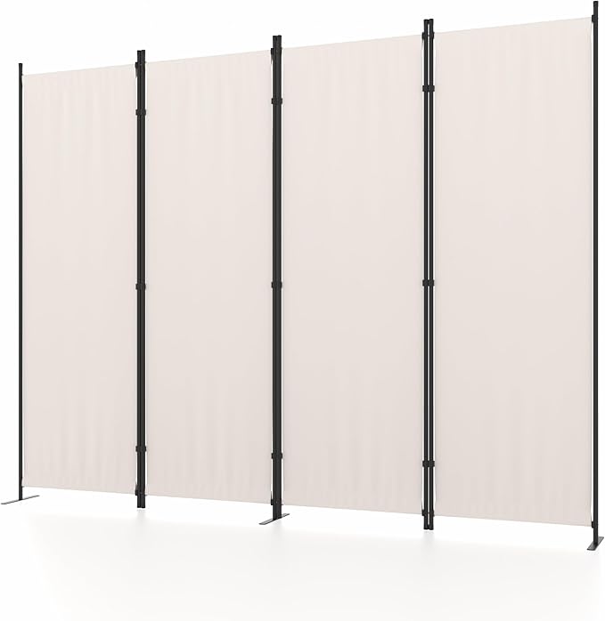 Kecreque Room Divider 4 Panel Partition Room Dividers & Folding Privacy Screens w/ 3 Metal Feet,88" W Portable Wall Doubles as a Dressing Screen Wall Divider for Office Bedroom Children's Room,White