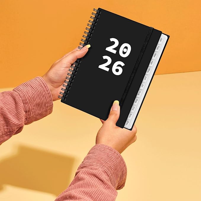 2026 Planner - Planner 2026 from January 2026 - December 2026, Weekly & Monthly Planner Spiral Bound with 12 Monthly Tabs, Inner Pocket, 6.4" x 8.5", Black-A