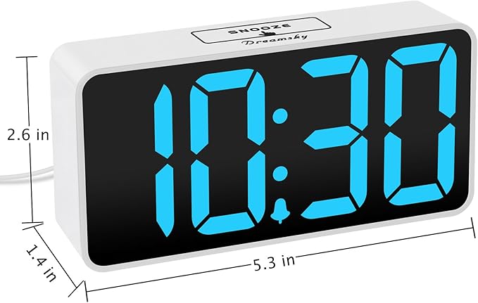 DreamSky Small Digital Alarm Clock for Bedroom, Large Big Numbers Display with Brightness Dimmer, Electric Bedside Desk Clock with USB Charging Port, Adjustable Alarm Volume, USB-C Adapter Powered
