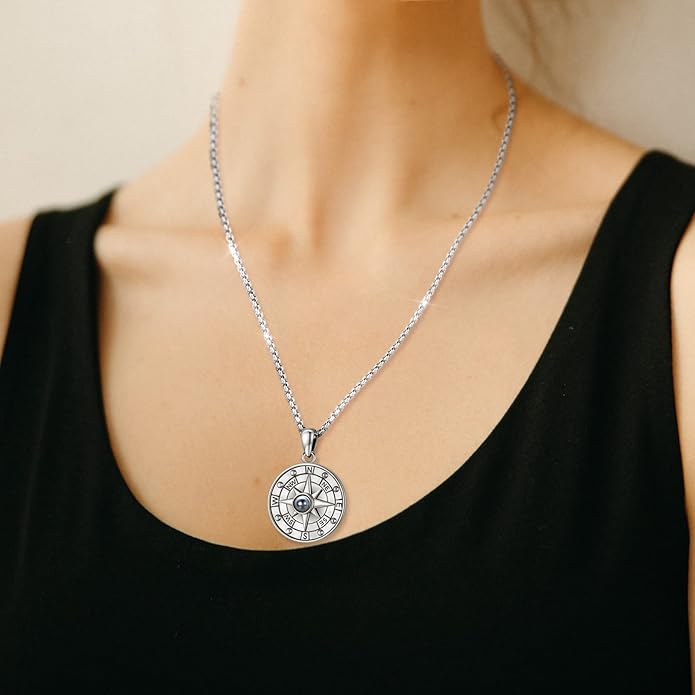 Compass Necklace for Women Men 925 Sterling Silver Pendant Urn Necklaces for Ashes Picture Locket Necklace Anchor Necklace Viking Necklace Crystals CZ Moonstone Abalone Shell Turquoise Compass Jewelry