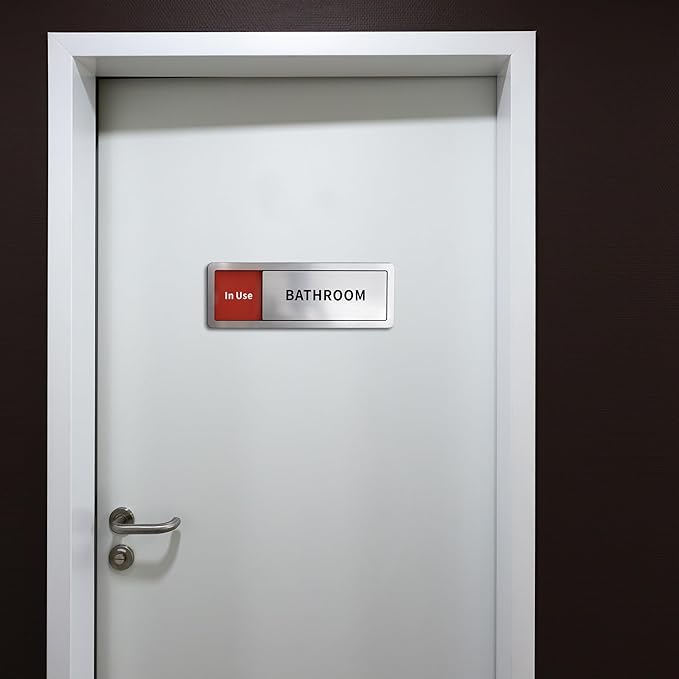 Bathroom Sliding Door Signs, Restroom Signs for Business Vacant Occupied Restroom Sign In Use/Available Slider Sign for Home Office Or Public Bathroom Door, Brushed Silver Stainless Steel