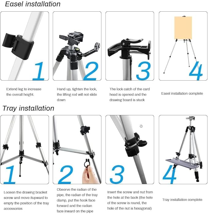 RRFTOK Art Easel Stand for Painting and Sign - Aluminum Metal Artist Tripod Adjustable Easels for Display Height from 21 to 61Inches - Canvas Stand with Paintbrush Tray for Artists Adult Holder