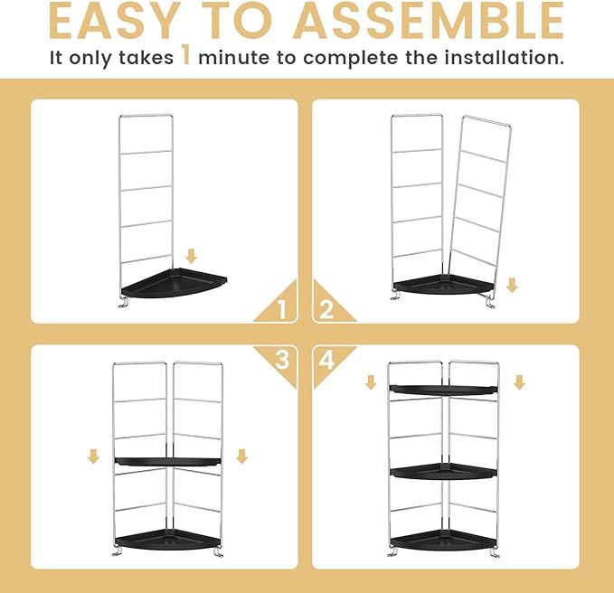 JANUS LiANG 3-Tier Corner Bathroom Organizer Countertop for Storage,Counter Tray and Vanity Organizer,Plastic Counter Organizer for Kithchen, Bathroom, Dresser 10.6 inches (Chrome + Black)