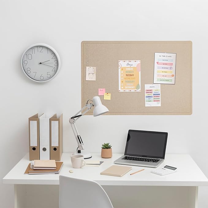 Bulletin Board, 36 x 24 inches Felt Board - Decorative Pin Board, Cork Board Alternative for Wall, 3' x 2' Foldable Self-Adhesive Vision Board Prayer Board with 20 Pushpins - Beige Brown