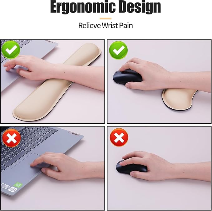 Bloss Leather Desk Pad and Keyboard Wrist Rest, Large Mouse Pad + Keyboard Pad+Mouse Wrist Support, Non-Slip Desk Mat Protector for Office, Home (35.4×15.7 Inches,Beige)