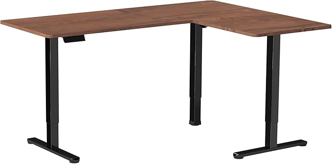 VIVO Electric Corner 63 x 55 inch L-Shaped Standing Desk, Memory Height Adjustment, Dark Walnut Top Black Frame, DESK-E3CTD
