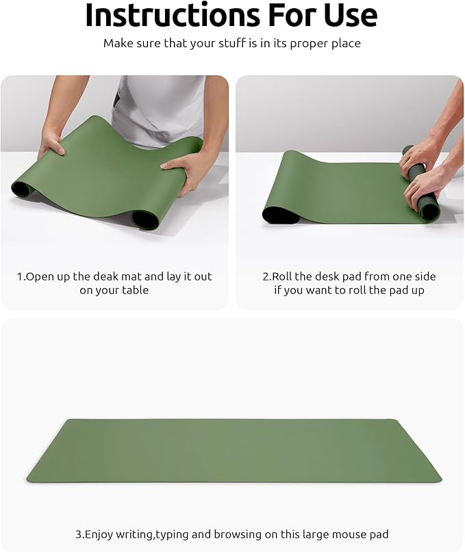 YSAGi Leather Desk Protector, Office Mat, Large Mouse Mat, Non-Slip PU Leather Blotter, Laptop Desk Mat, Waterproof Writing Pad for Office and Home (Bamboo Green, 31.5" x 15.8")