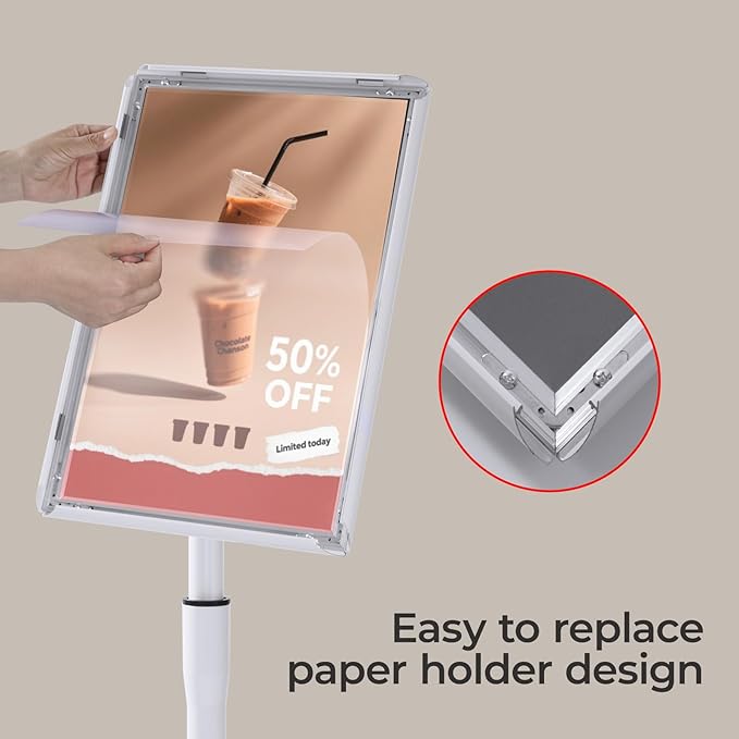 YIYO sign stand,floor sign holder poster stand heavy duty pedestal signage stand for display (WHITE, 8.5*11)