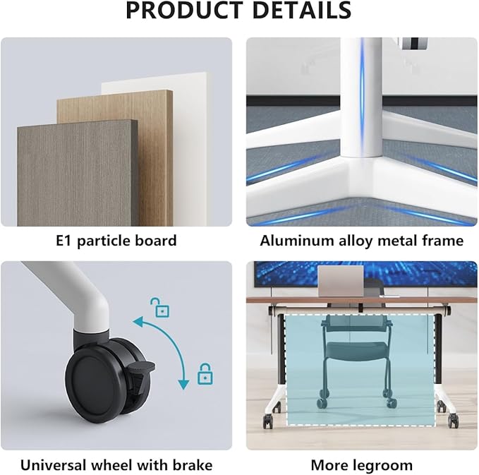 Goakwwuz Conference Room Table, Folding Conference Tables,Thicken Grey Tabletop,Flip Top Wooden Seminar Meeting Room Table for Conference Room Offices (4, Grey, 70.8”)