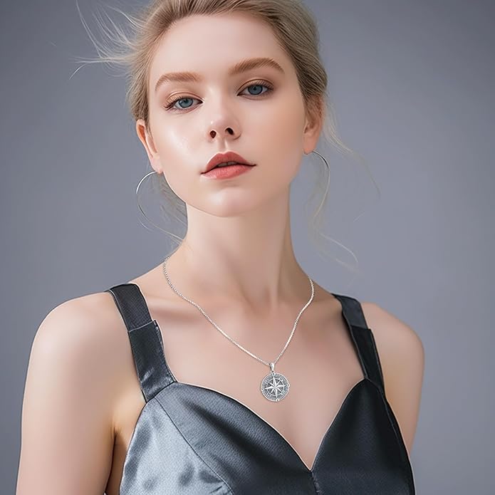 Compass Necklace for Women Men 925 Sterling Silver Pendant Urn Necklaces for Ashes Picture Locket Necklace Anchor Necklace Viking Necklace Crystals CZ Moonstone Abalone Shell Turquoise Compass Jewelry
