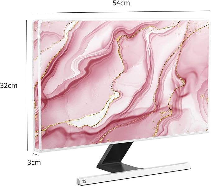 Baocicco Gold Pink Marble Waterproof Computer Monitor Dust Cover 22, 23, 24, 25 Inch Monitor Accessories Laptop TV LCD Screen Decoration for Tablet Anti-Static Dustproof Protective for Home Office