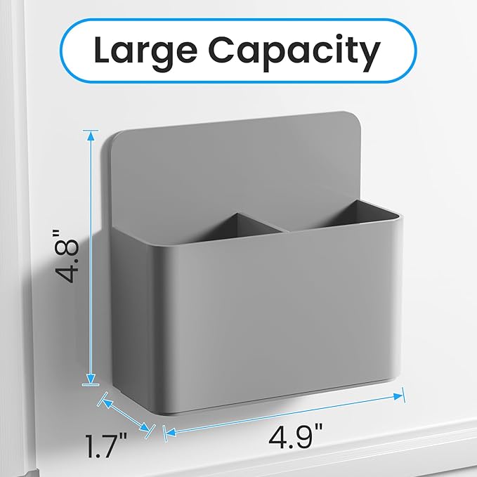 First-zgel 3 Pack Magnetic Pen Holder for Refrigerator, Adjustable Dry Erase Marker Holder for Whiteboard, Locker Pen Holder Magnetic, Adhesive Pencil Cup, Home Office School (Gray)