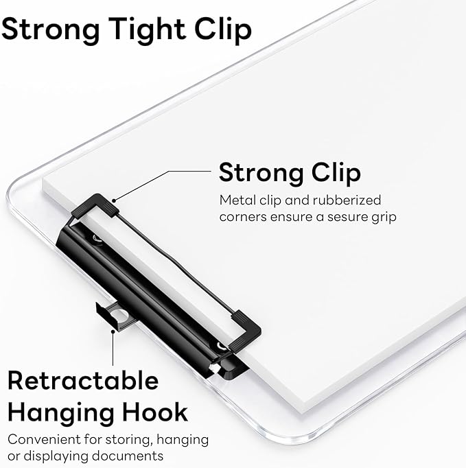 Zoenley A4 Plastic Clipboard Set of 12, Clear 12.5 x 9 Letter Size for Classroom, Students, Teacher, Nurse, A4 Transparent 8.5 x 11 Clip Board with Low Profile Black Clip, Office & School Supplies