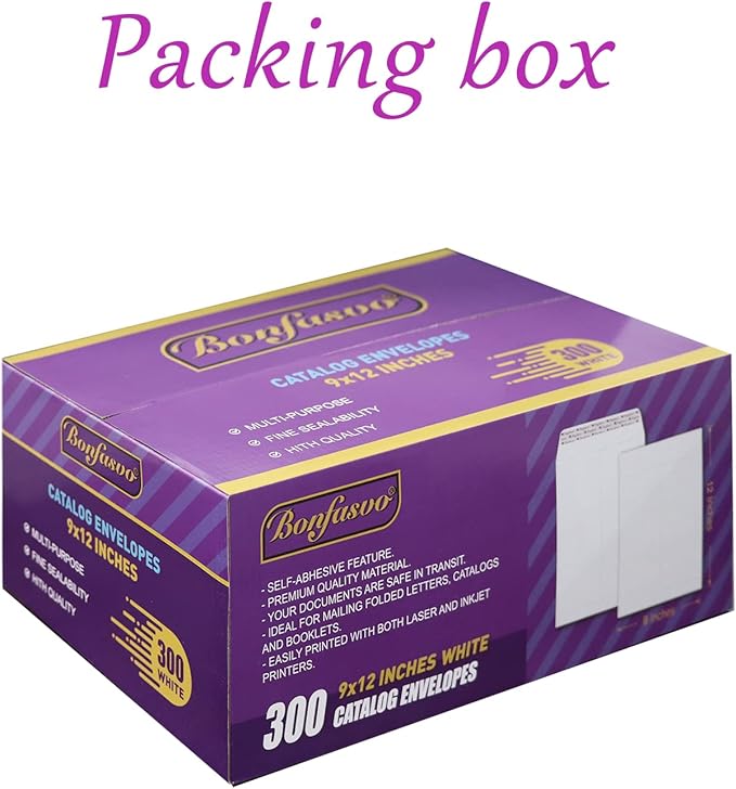 Bonfasvo 300 Pack 9x12 White Catalog Envelopes Peel & Seal Security Mailing Envelopes 120GSM Kraft Paper self Seal Envelopes for Invitations Papers Photos Documents Pictures Papers Files