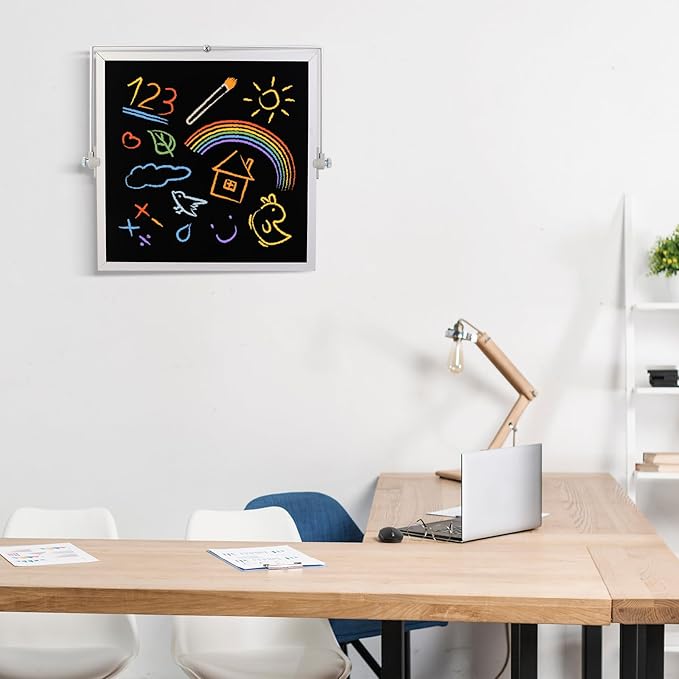 Small Magnetic Chalk Board 10"X10", Desktop Standing/Wall Hanging Chalkboard with 4 Chalks & 1 Eraser, Tabletop Double-Sided Portable Mini Black Board Easel for Office Desk Home School