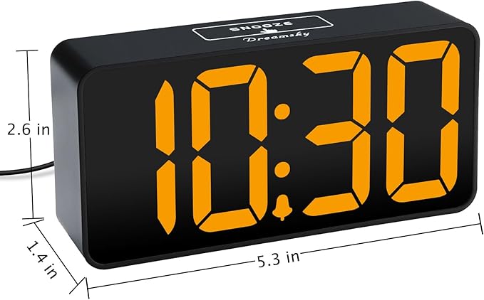 DreamSky Small Digital Alarm Clock for Bedroom, Large Big Numbers Display with Brightness Dimmer, Electric Bedside Desk Clock with USB Charging Port, Adjustable Alarm Volume, USB-C Adapter Powered