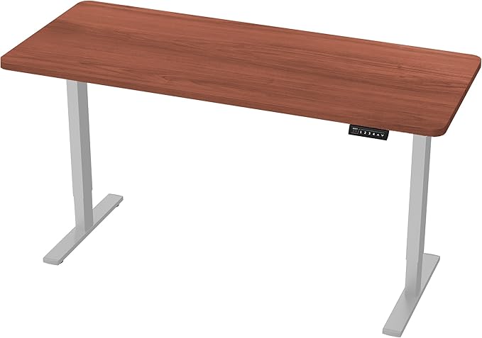VIVO Electric 60 x 24 in Standing Desk, Memory Height Adjustment, 1B Series, Holds 220 lbs, One-Piece Dark Walnut Top, Gray Frame, DESK-KIT-1G6D