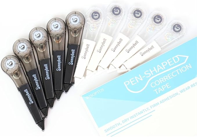 WISOPTUS 19.69ft Correction Tape Pen, 10-Count Pack, Dry Instantly, Stretch Resistant, not Easy to Break, as Smooth as Writing, Perfect for School, Office Supplies, Black White