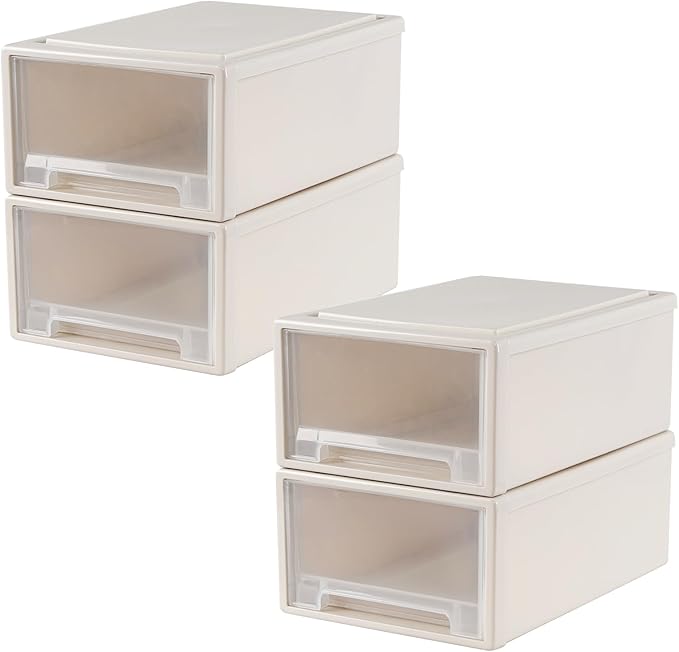 Buyitt 12 Quart Desktop Drawer Storage Unit, Plastic Stackable Storage Drawer, 4 Pack