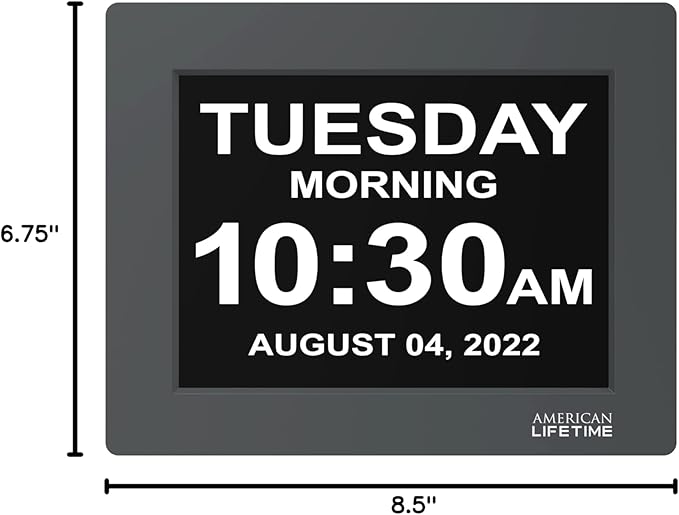 American Lifetime 【New 2024】 Dementia Clock Large Digital Clock for Seniors, Digital Clock Large Display with Custom Alarms, Clock with Day & Date for Elderly, Large Number Digital Clock Grey