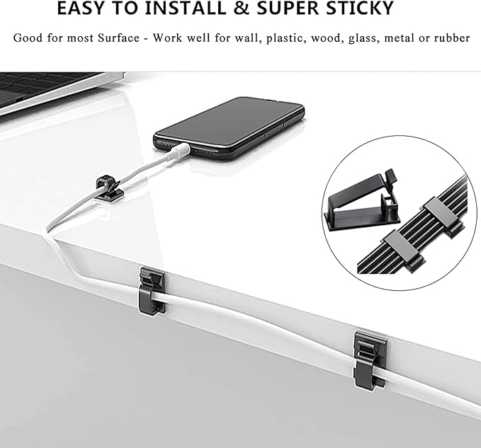 DRIVUU 311Pcs Cable Management Organizer Kit 4 Cable Sleeve Split,53Cable Clips 12Cord Clips Holder,22 Cable Ties, 20 Adhesive Wall Cable Tie, 200Fasten Cable Ties for TV Office Home Electronics