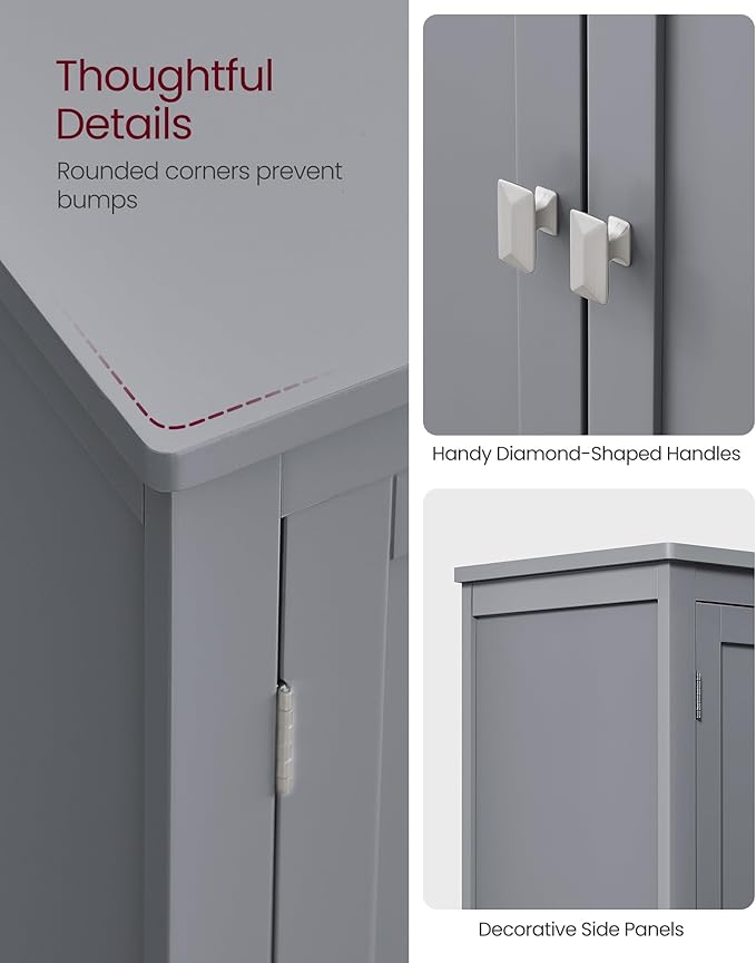 VASAGLE Floor Storage Cabinet, Freestanding Storage Unit with 4 Doors, Adjustable Shelves, 11.8 x 23.6 x 43.3 Inches, for Entryway, Bathroom, Dove Gray UBBC552P36