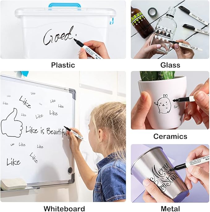 huttle Art Dry Erase Markers, 120 Pack Black Whiteboard Markers with 2 Erasers,Chisel Tip Dry Erase Markers, Perfect For Writing on Whiteboards, Dry-Erase Boards,Mirrors for School Office Home