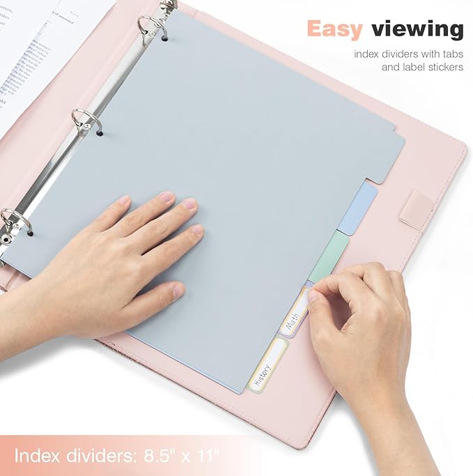 Ospelelf Vintage Hardcover 3 Ring 1 inch Leather Binder, Professional Binders Organizer Suitable for Letter Size Documents, Binder Dividers with Tabs, Faux Glitter Rose Gold Leather