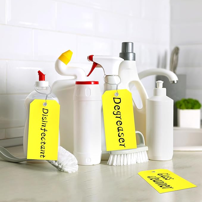 500 Pieces Plastic Shipping Tags with Wire Waterproof Hang Tags Heavy Duty Labeling Tags with String Wires Tags Labels Labeling Tags Stacking Tags for Equipment Car Parts (Yellow, 3x6)