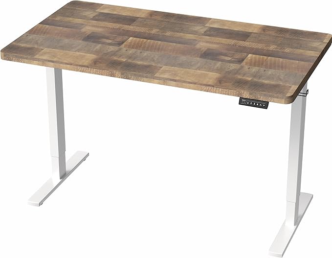 VIVO Electric 43 x 24 in Standing Desk, Memory Height Adjustment, 1B Series, Holds 220 lbs, One-Piece Reclaimed Wood Top, White Frame, DESK-KIT-1W4P