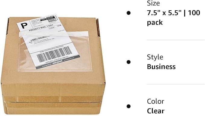 9527 Product 7.5" x 5.5" Clear Adhesive Top Loading Packing List/Shipping Label Envelopes (100 Pack)