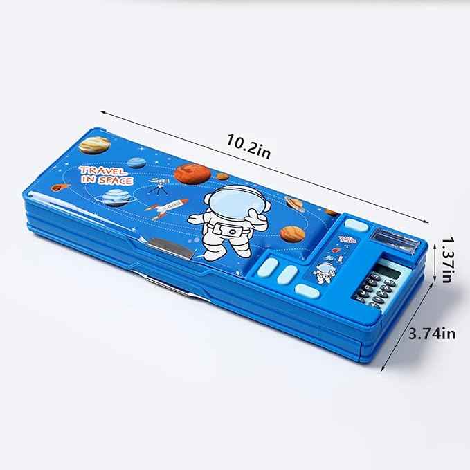 Ristpal Pop Up Multifunction Pencil Case, Cute Cartoon Pen Box Organizer Stationery with Calculators, Sharpener, Schedule, School Supplies, Best Birthday Gifts for Kids Teens (Blue)