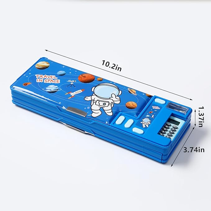 Ristpal Pop Up Multifunction Pencil Case, Cute Cartoon Pen Box Organizer Stationery with Calculators, Sharpener, Schedule, School Supplies, Best Birthday Gifts for Kids Teens (Blue)
