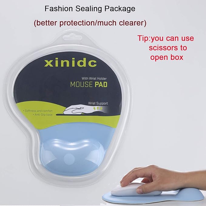 xinidc Ergonomic Computer Mouse Pad with Wrist Rest Support, Pain Relief Mouse Pad with Non-Slip PU Base for Home Office Working Studying (Blue)