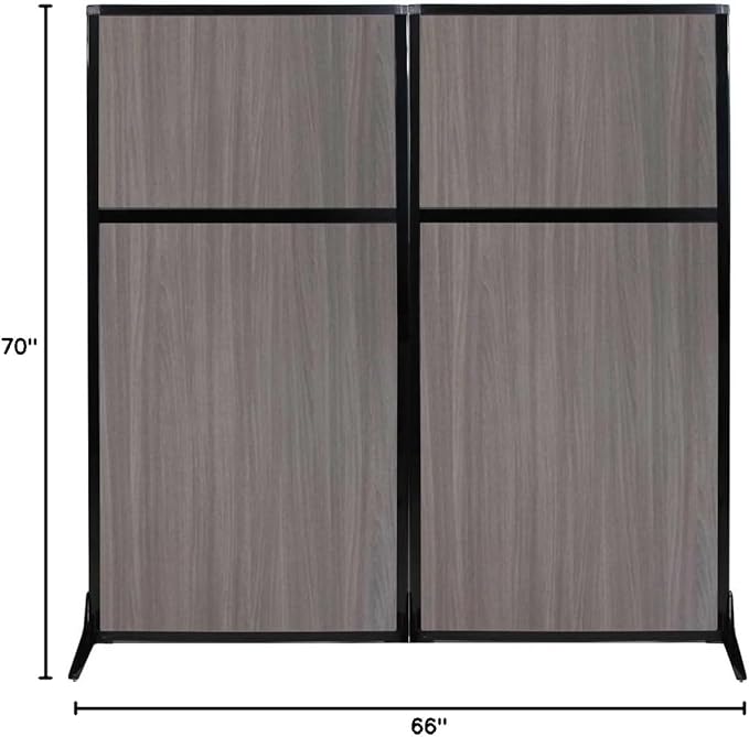 Versare Workstation Partition | Portable Wall Divider | Modern Office Cubicle | Free Standing Privacy Screen | Flexible Work Space | 66" x 70" Gray Elm Wood Grain Panels No Window