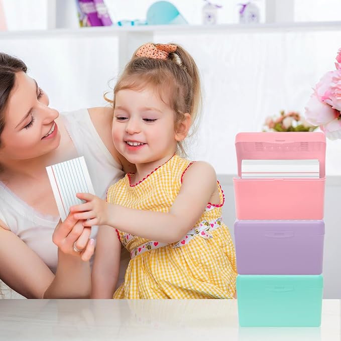 H4D Index Card Holder 3x5, Index Card Box Organizer Case, 3x5 Flash Note Card Holder, 3 Packs (Pastel Colors)