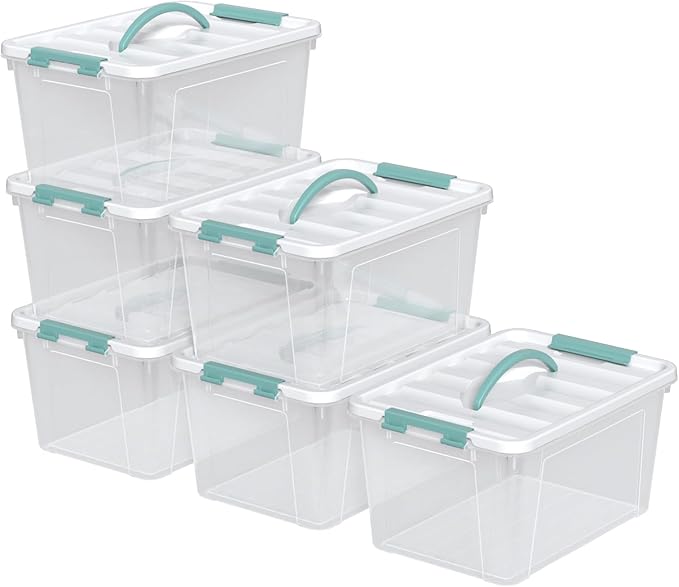 Loiycg 6 Pack Plastic Latching Box with Handle, 12 Quart Clear Lidded Storage Bin