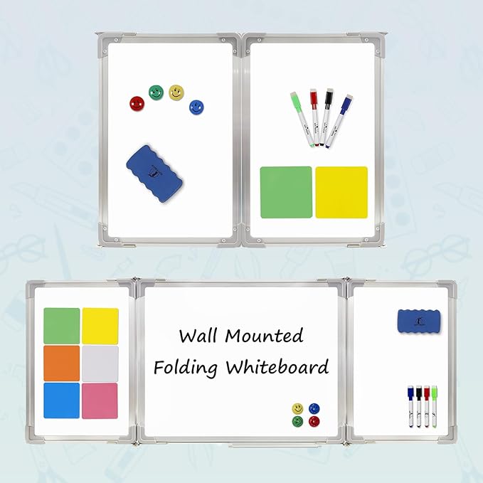 Whiteboard Set - Dry Erase Board 47 x 18 in with 1 Dry Wipe Eraser, 4 Markers, 4 Magnets and 6 Magnetic Notes - Large Wall White Board for Home and Office