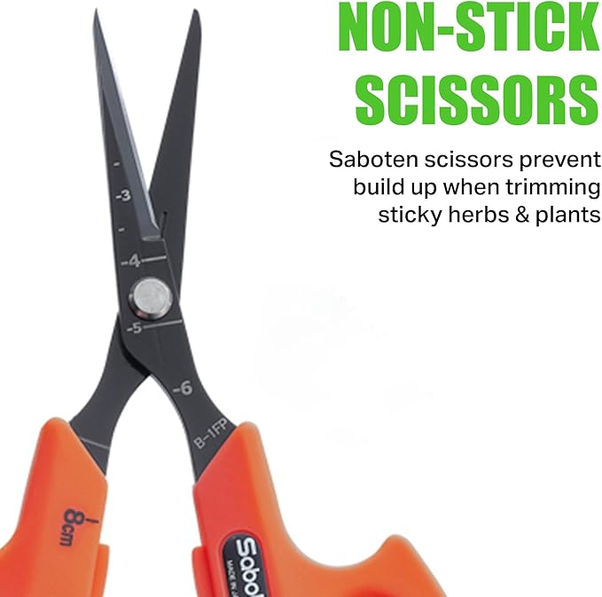 Saboten Fluorine Coated Straight Blade Trimming Scissors Orange PT-1 160mm Precision Gardening Bonsai and Floral Shears Made in Japan