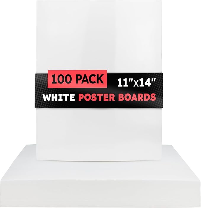 Hygloss Medium Poster Board 11x14 - 100 Poster Boards Bulk Pack - 10 Pt. Thickness White Poster Board Paper for Projects, Presentations, Displays, Signs, Crafts - Blank Posterboard Multipack 11" x 14"