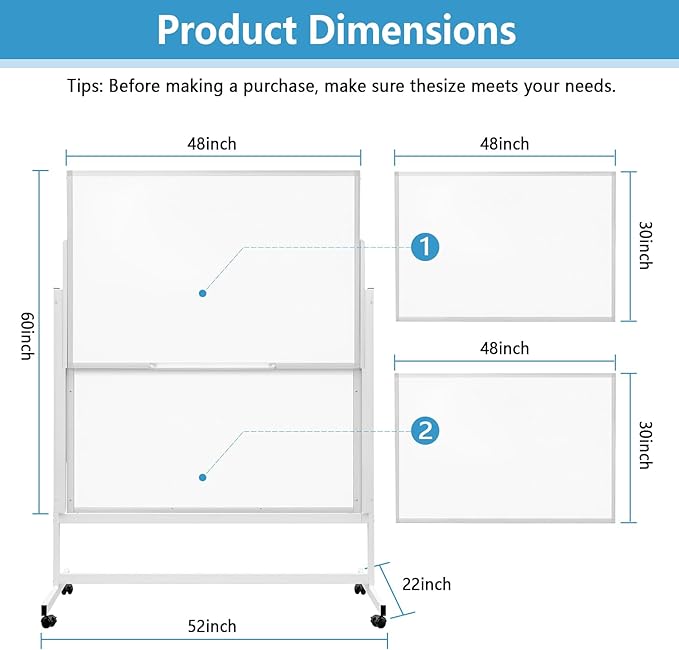 48 x 60 Inch Height Adjustable Dry Erase Whiteboard with Stand and Wheels, Mobile Dry Erase Board with Double-Sided Magnetic Whiteboard for School, Office, or Home, White