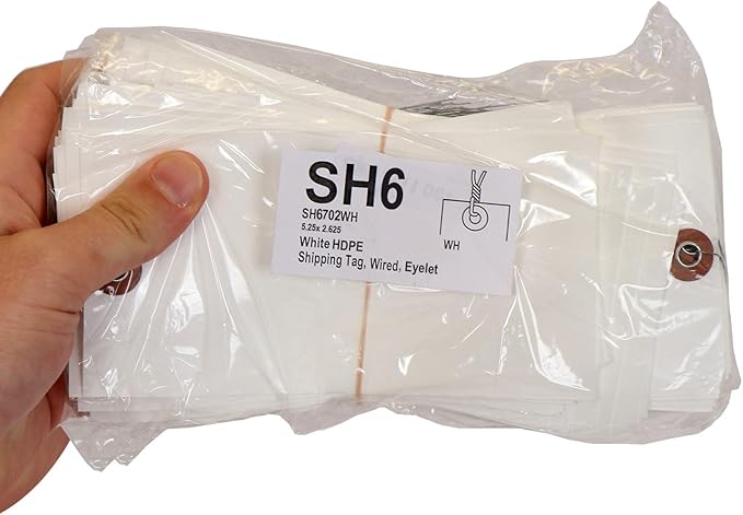 SmartSign 5.25 x 2.625 inch Blank White Shipping Tags with Wires (Size-6), Metal Eyelet, 7.5 mil HDPE Plastic, Writable, Pack of 1000