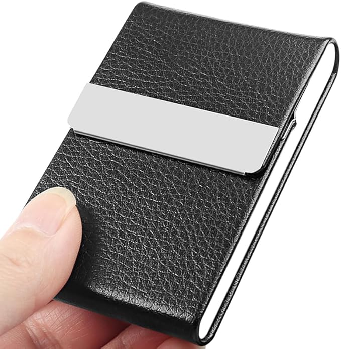 DMFLY Business Card Holder with Ultra Slim Design, Business Card Case with Premium PU Leather, Suit Pocket Metal Card Holder for Women/Men, Magnetic Closure Quick Access Cards, Small and Easy to Carry
