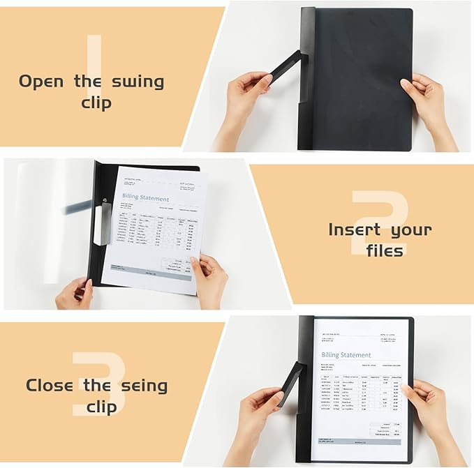 Maitys 50 Pack Durable Clear Report Covers with Rotary Clip 11 x 9 in Letter Size Presentation Folders Transparent Front Cover Portfolio Folder Resume Folder Interview Report Folders (Black)