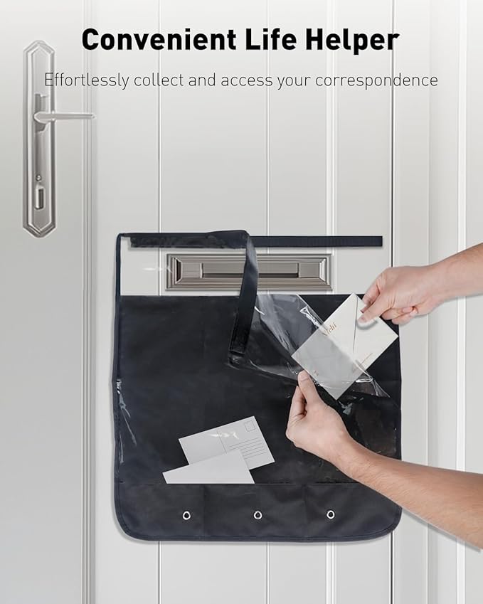 Uniclife Black Mail Slot Catcher for Door, 20.9"x 19.7" Large Capacity Letter Catcher Letterbox Catcher, Front Door Mail Catcher with Hook and Loop Fasteners, Indoor Post Catcher Bag