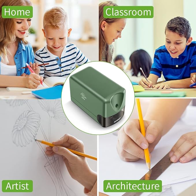 AFMAT Electric Pencil Sharpener for Classroom, Heavy Duty Colored Pencil Sharpener for 6.5-8mm Pencils, Plug in Pencil Sharpeners w/Upgraded Helical Blade (10000 Sharpenings), UL Listed, PS105