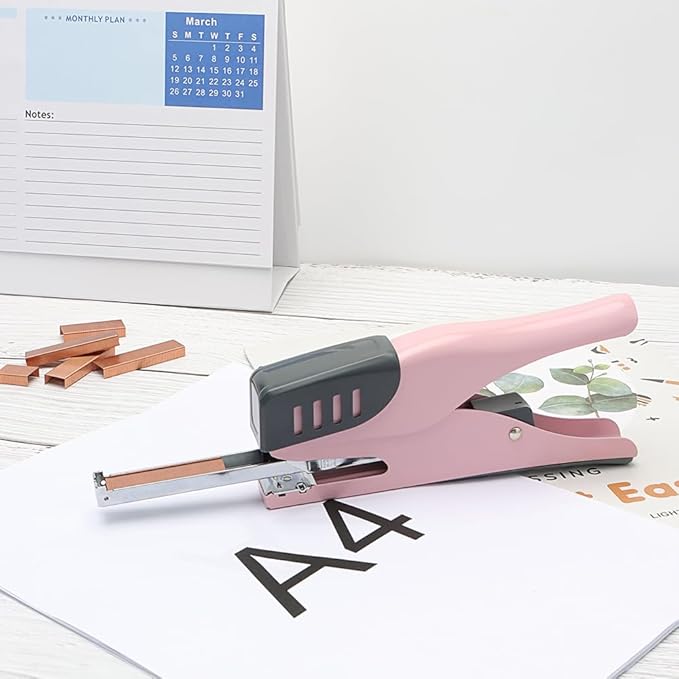 XiowDow Pink Stapler Cute Plier Staplers for Desk Hand Held Desktop Stapler Effortless Heavy Duty Staplers for Standard Staples School Office Supplies Paper Folder