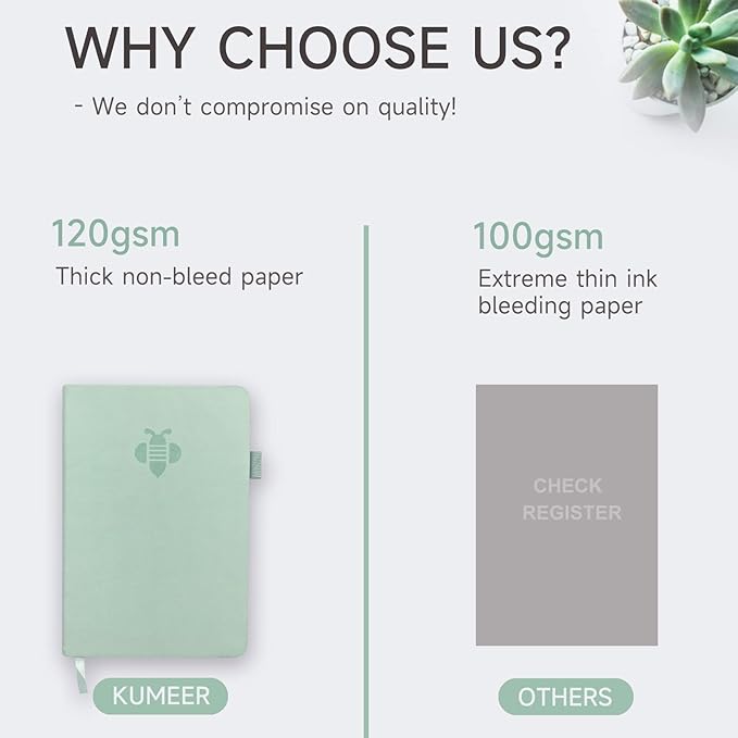 KUMEER Check Register – Elegant Check Registers for Personal Checkbook with Check & Transaction Registers, Hardcover Checkbook Log 5.2x7.6" (Mint Green)