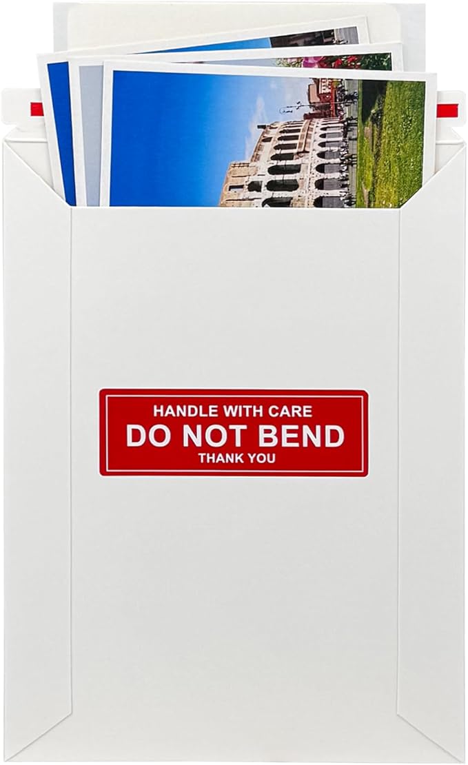 Neehows 100 Pack 5x6.9" Rigid Mailers Cardboard Envelopes, 400GSM Photo Mailers Shipping Envelope with "DO NOT BEND" Labels, Small Stay Flat Self Seal Document Envelope for Trading Cards- White
