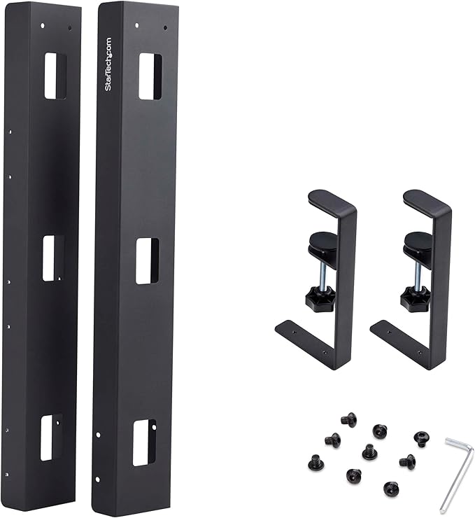StarTech.com Under Desk Cable Management Tray, Length Adjustable, Clamp-On Installation, No Drilling Required, Black